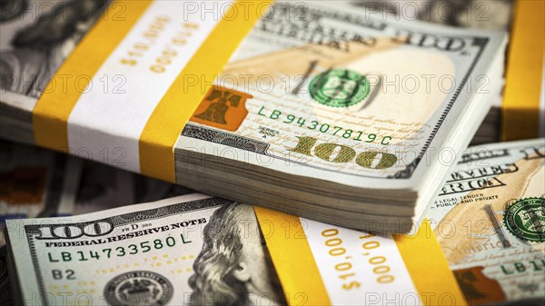 Creative business finance making money concept, letterbox panoramic background of new 100 US