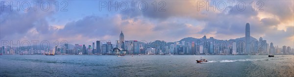 HONG KONG, CHINA, APRIL 28, 2018: Panorama of Hong Kong skyline cityscape downtown skyscrapers over