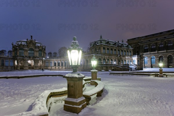 Zwinger in winter, Winter, the Dresden Zwinger, is one of the most important Baroque buildings from