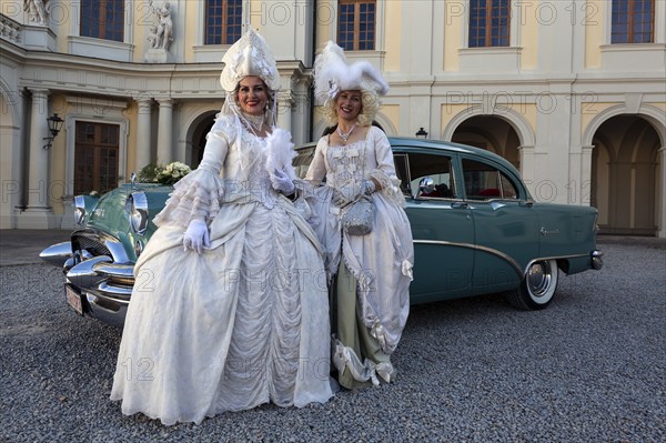Costume wearers at the Venetian Fair, historical costume, in the castle courtyard, Ludwigsburg,