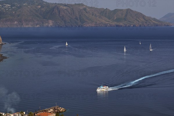Jetty, hydrofoil, hydrofoil, sailboats, Lipari, Rinella, south coast, Salina, Aeolian Islands,