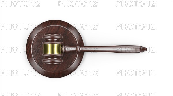 Overhead of a law gavel isolated on a white background