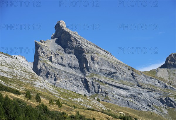 The prominent head of the Dent de Chamosentze peak, Bernese Alps, Mayens-de-Chamoson, Valais,