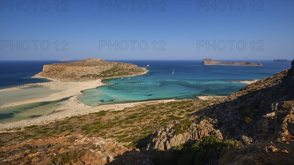 Lagoon, wide angle panorama, Tigani Island, Gramvoussa Island, Pontikos Island, Agria Gramvoussa