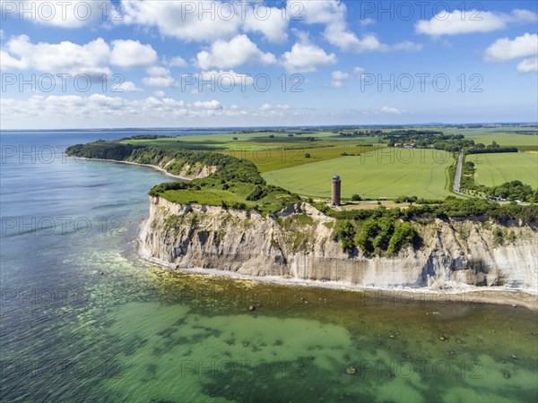 Aerial view of Cape Arkona with chalk cliffs and bearing tower, Putgarten, Rügen Island,