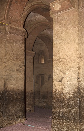 Interior view of the underground monolithic rock church Biete Medhane Alem, UNESCO World Heritage