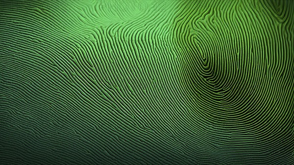 Fingerprint background dominated by swirl patterns in green hues, AI generated