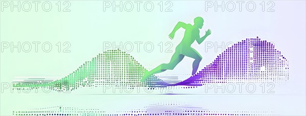 Illustration of a wave of vibrant data points shaping into a runner silhouette, conveying speed and
