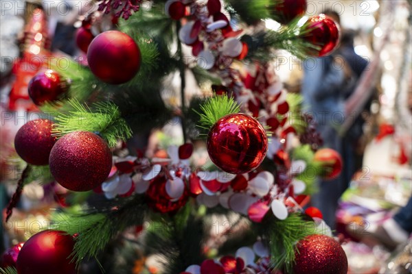 Christmas decoration items displayed for sell at a stall, ahead of Christmas on December 22, 2024
