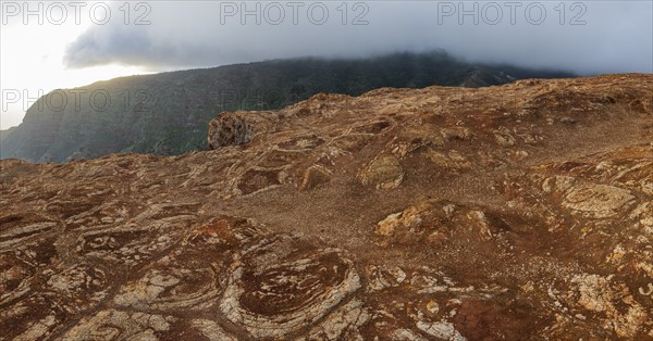Different coloured rock layers in the rock, red earth, erosion, La Gomera, Canary Islands, Spain,
