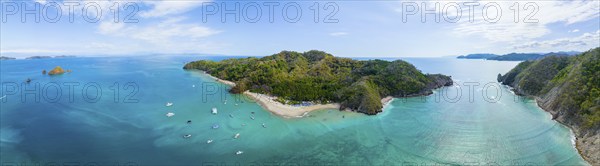 Aerial view, tropical island in the turquoise ocean, Tortuga Island, Puntarenas, Costa Rica,