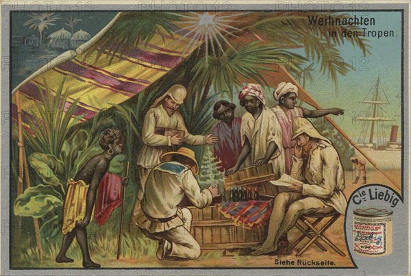 Picture series famous Christmas, in the tropics, Liebig picture, digitally restored reproduction of