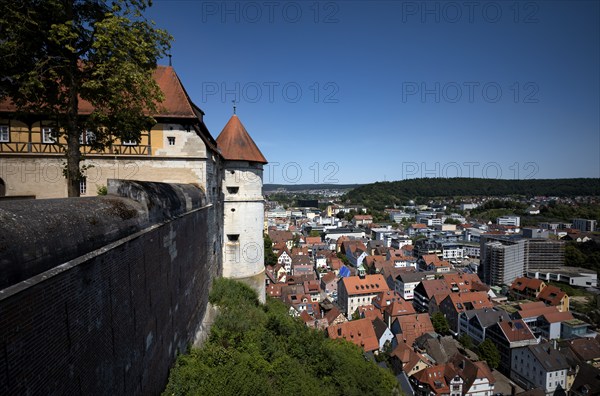 View from the Hellenstein Castle fortress to the old town centre, Heidenheim an der Brenz,