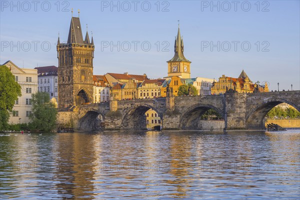 Vltava and Charles Bridge, Old Town Bridge Tower, Water Tower of the Old Mill, Prague, Bohemia,