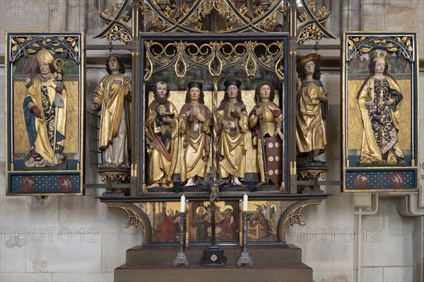 Detail of the Trinity Altar from 1470 in the late Gothic hall church of St George, Dinkelsbühl,