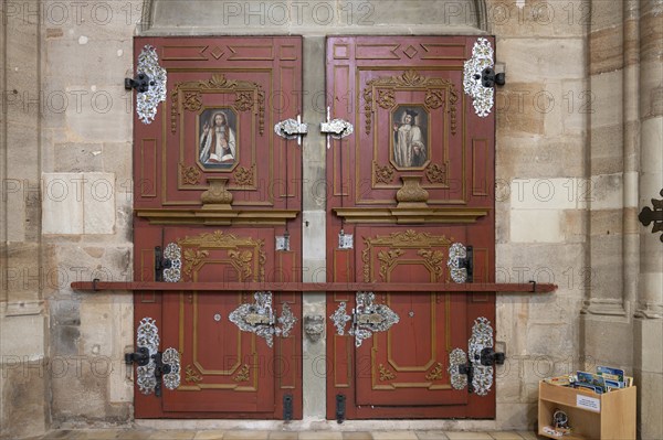 The bridal portal in the late Gothic hall church of St George, Dinkelsbühl, Bavaria, Germany,
