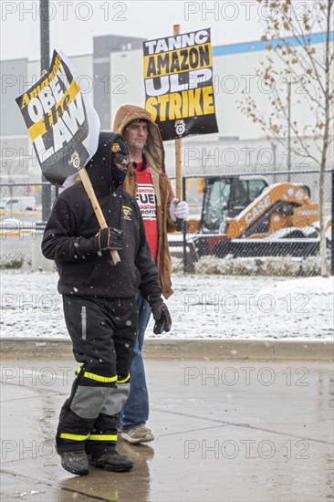 Detroit, Michigan USA - 20 December 2024 - Members of the Teamsters Union picket Amazon's Detroit