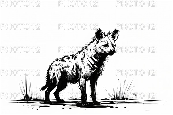 Black and white line art hyena, AI generated