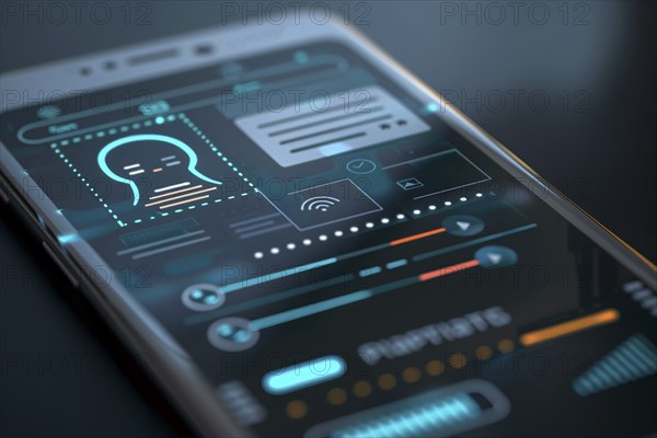 Artificial Intelligence AI Assistant on mobile phone app. KI generiert, generiert, AI generated