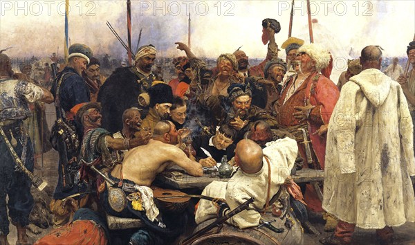Reply of the Zaporozhian Cossacks to Sultan Mehmed IV of the Ottoman Empire, 1880-91. Oil on canvas