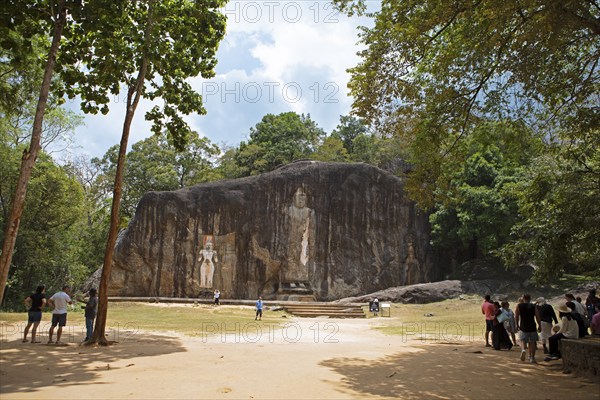 Buddha statues in the Buddhist temple Buduruvagala, Uva province, Sri Lanka, Asia