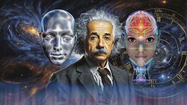 Symbol photo, DNA transfer, Einstein and robot, ChatGBT, AI, OpenAI, chatbot, artificial