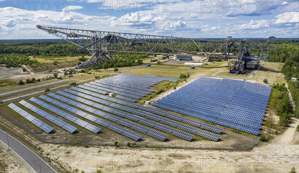 Solar plant at conveyer brigde F60 in Lichterfeld, now a museum left after coal mining. Two