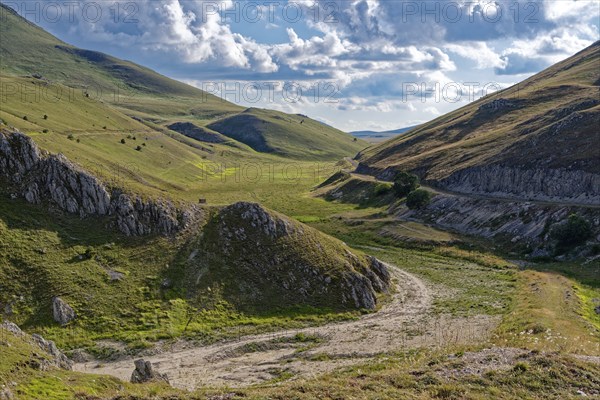 Mountain landscape around the Campo Imperatore high plateau in the Gran Sasso and Monti della Laga