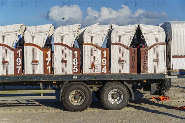 Beach chairs are transported away at the end of the season, beach chair, tractor, beach, season,