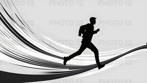 Abstract illustration in geometric shapes of a man in hurry, AI generated