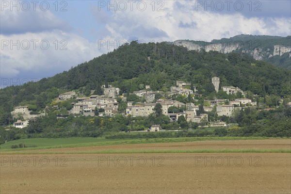 View of Châteauneuf-de-Mazenc, La Bégude-de-Mazenc, Chateauneu, Begude, Drôme, Provence, France,
