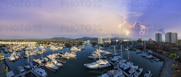 Panoramic view of Marina and yacht club in Puerto Vallarta, Mexico, Central America
