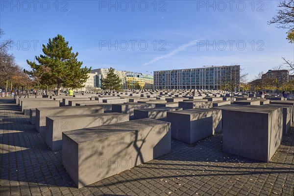 Memorial to the Murdered Jews of Europe, Holocaust Memorial under a blue sky on