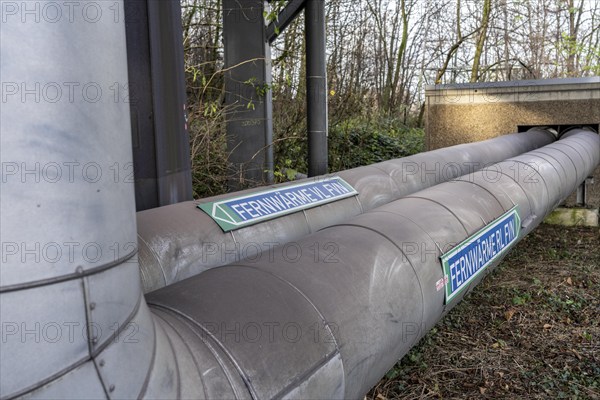 Pipelines for district heating, at the Thyssenkrupp Steel site in Duisburg Marxloh, waste heat from