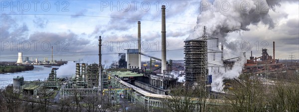 Panorama of the Thyssenkrupp Steel steelworks in Duisburg-Marxloh, on the Rhine, STEAG coal-fired