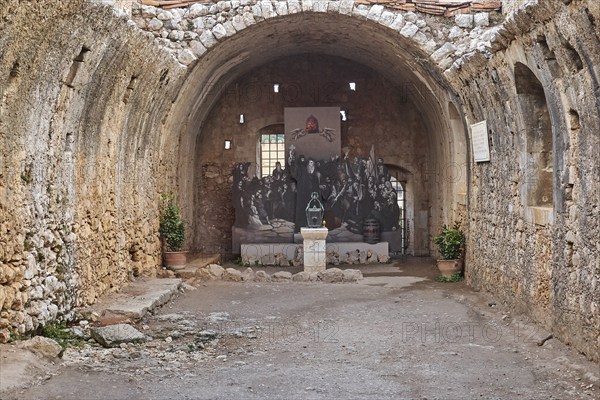Tunnel vault, powder magazine, figures, memorial, Arkadi, Orthodox monastery, national monument,