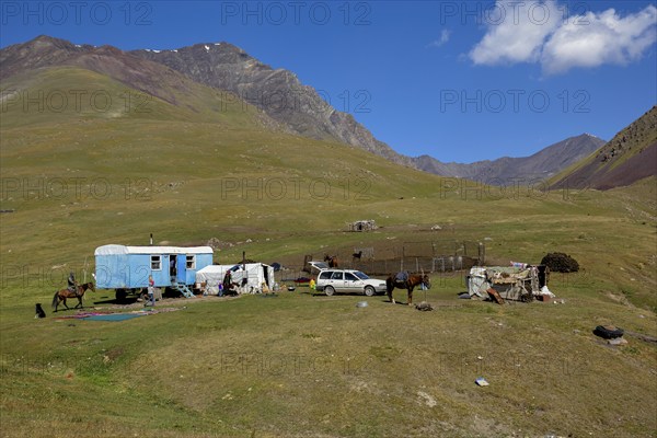 Shepherds with their caravan on their summer pasture, Dshajloo, West Karakol Valley, Tien Shan