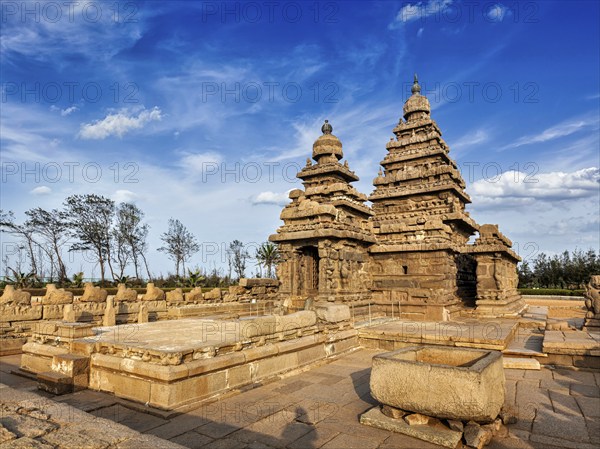 Famous Tamil Nadu landmark, Shore temple, world heritage site in Mahabalipuram, Tamil Nadu, India,