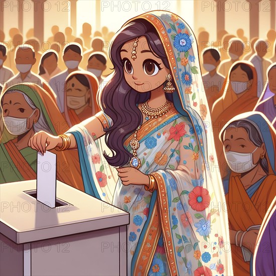 Indian citizen casting vote in ballot box in general election. AI Generated