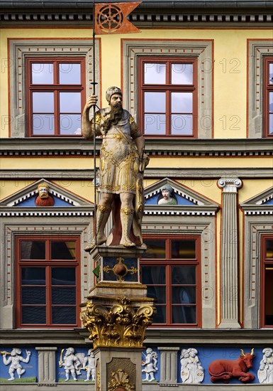 The statue Romans in front of the Haus zum Roten Ochsen, a very beautiful Renaissance building,