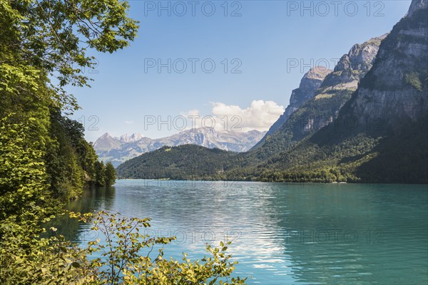 View over the Klöntalersee, Klöntal, Canton Glarus, Switzerland, Europe