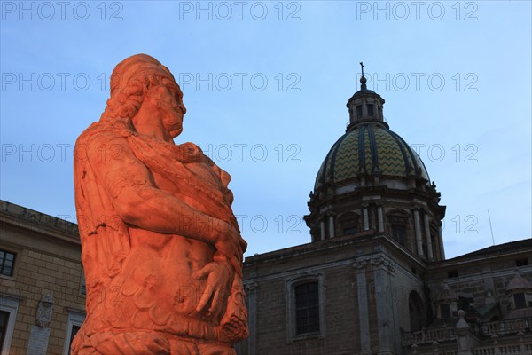 In the old town of Palermo, in Piazza Pretoria, fountain figure of the Fontana Pretoria fountain