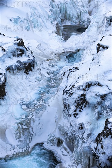 Icy and snow-covered Kolugljufur Canyon, Northern Iceland Vestra, Iceland, Europe