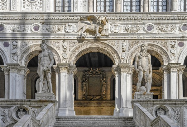 Winged lion in the courtyard of the Doge's Palace, San Marco district, Venice, Veneto region,