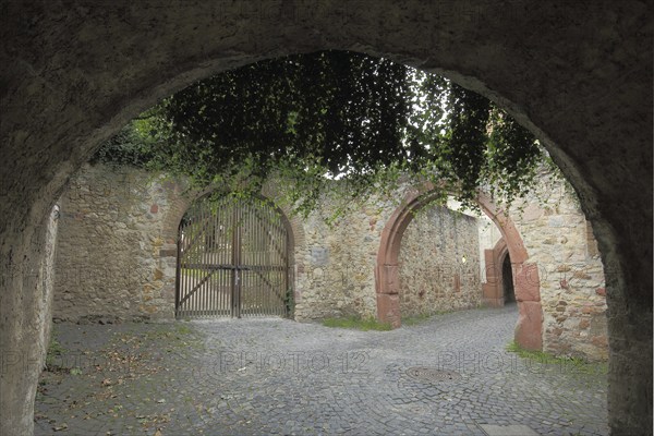 Entrance with tot to the historic fortress, Rüsselsheim, Hesse, Germany, Europe