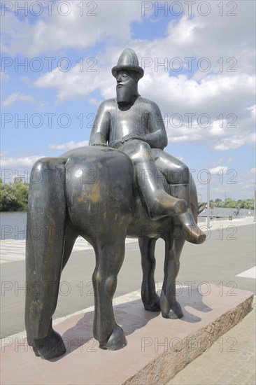 Sculpture Leinreiter by Detlef Kraft 1996, equestrian figure, Rüsselsheim, Hesse, Germany, Europe