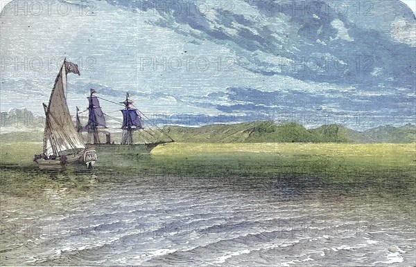 Sailing ships off the coast of Abyssinia, 1869, today Ethiopia and Eritrea, Historical, digitally