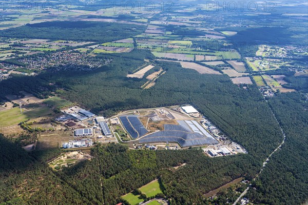 Aerial view of GfA Lüneburg landfill, waste, recycling, solar, solar power plant, wind power plant,