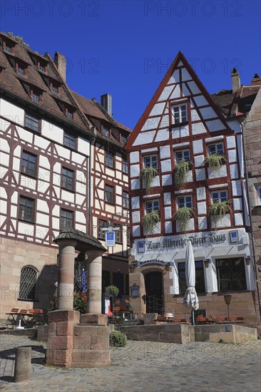 In the old town of Nuremberg, the Pilatus House with St George as dragon slayer, town house from