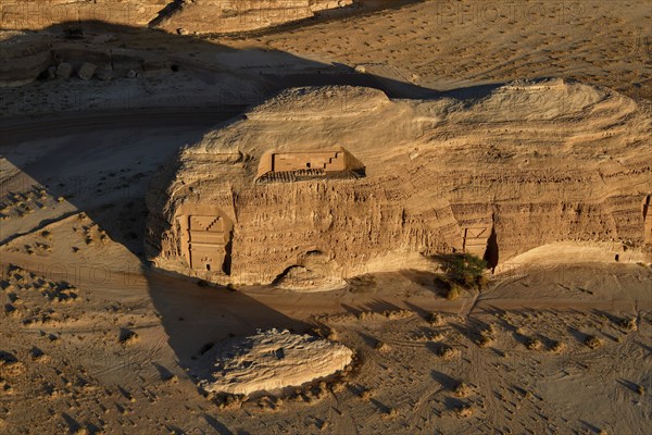 Nabataean Tombs at the Rock Qasr Al-Bint, Blue Hour, Hegra or Mada'in Salih, AlUla Region, Medina